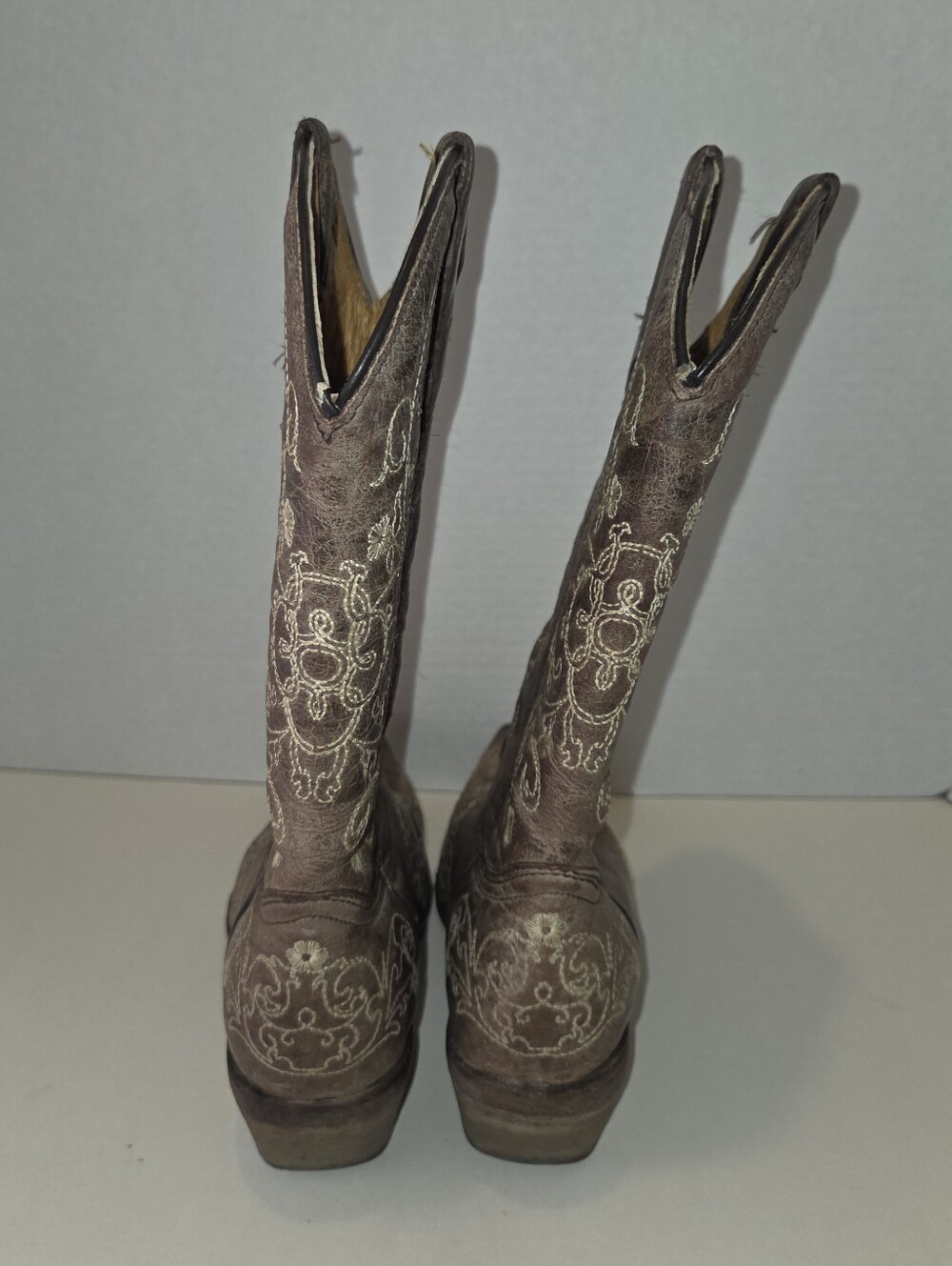 Corral Womens/Teens Sz 4T Brown Leather  Cowboy Boots Embroidered Floral Scrolls - Picture 5 of 9